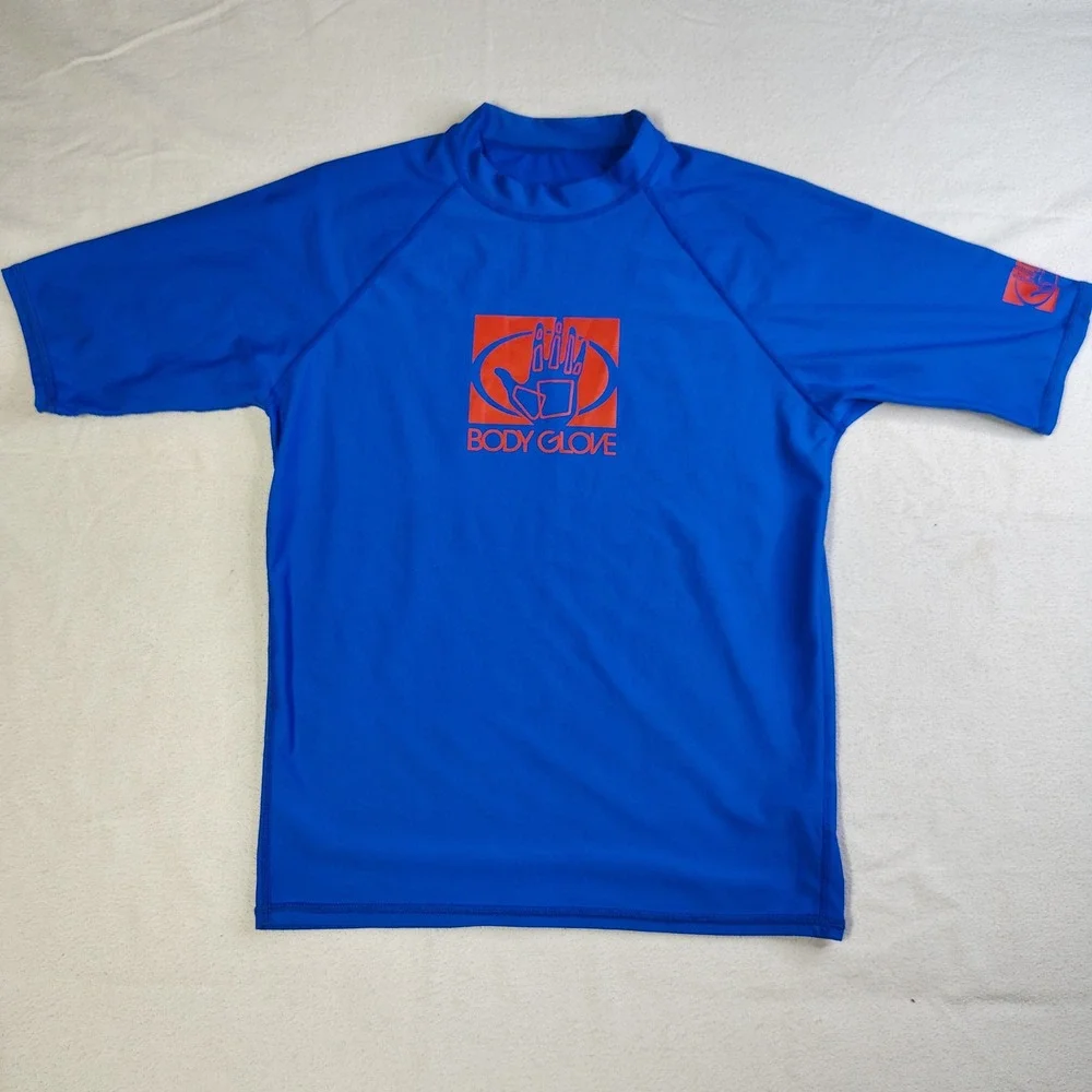 Body Glove Rash Guard Kids Large Blue UVP 50‎ Short Sleeve Swim Shirt